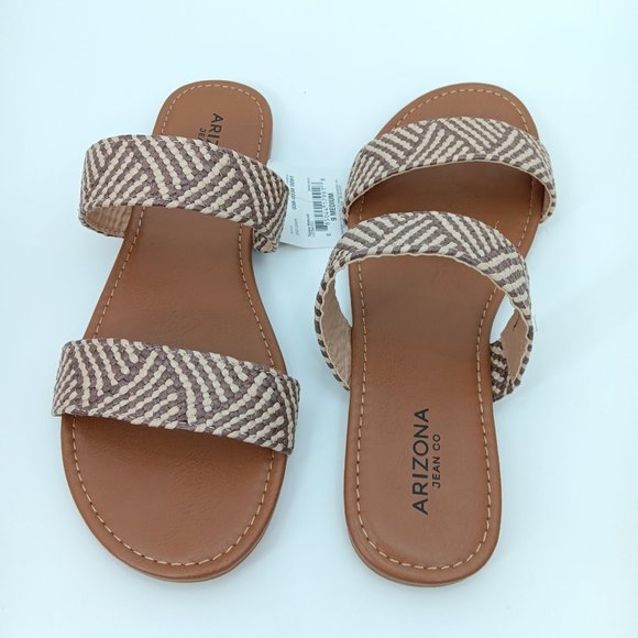 ARIZONA JEAN CO BROWN WOVEN SLIDE SANDALS SIZE 6M - Picture 2 of 14